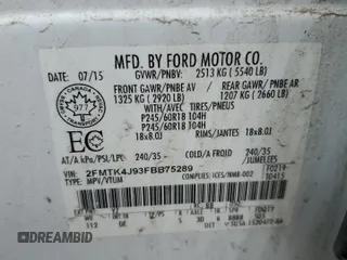2015 Ford Edge SEL with VIN 2FMTK4J93FBB75289, listed as a Copart auction lot 52565265 with 194,511 mi miles and Clean Title. Bid and sale history available at carsss.com. Image 13.