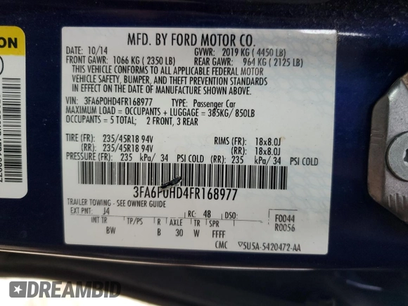 2015 Ford Fusion SE with VIN 3FA6P0HD4FR168977, listed as a Copart auction lot 48917175 with 101,112 mi miles and Salvage Title. Bid and sale history available at carsss.com. Image 13.