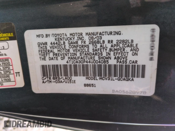 2004 Toyota Solara SE with VIN 4T1CA30P44U004085, listed as a Copart auction lot 49704185 with 89,818 mi miles and Salvage Title. Bid and sale history available at DreamBid. Image 12.
