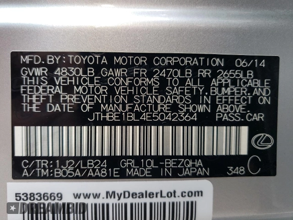 2014 Lexus GS 350 with VIN JTHBE1BL4E5042364, listed as a Copart auction lot 71438764 with 116,961 mi miles and Salvage Title. Bid and sale history available at carsss.com. Image 13.