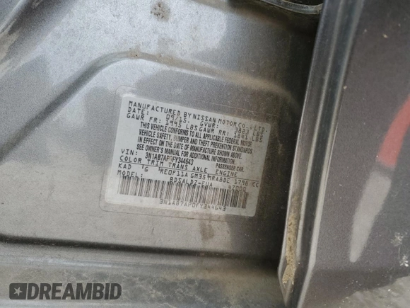 2015 Nissan Sentra SV with VIN 3N1AB7AP0FY344643, listed as a Copart auction lot 54817195 with 74,952 mi miles and Salvage Title. Bid and sale history available at DreamBid. Image 12.