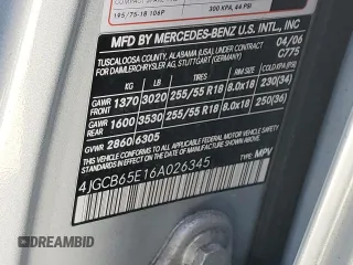 2006 Mercedes-Benz R 3.5L with VIN 4JGCB65E16A026345, listed as a Copart auction lot 52179044 with 175,527 mi miles and Clean Title. Bid and sale history available at DreamBid. Image 13.