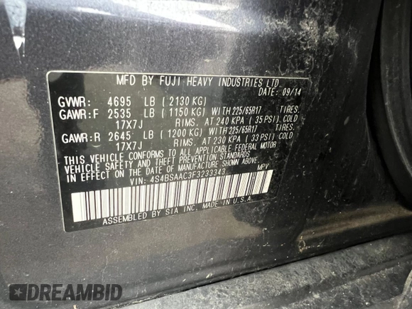 2015 Subaru Outback 2.5i with VIN 4S4BSAAC3F3233343, listed as a Copart auction lot 53119815 with 213,995 mi miles and Clean title. Bid and sale history available at DreamBid. Image 10.