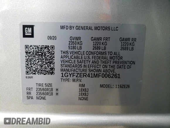 2021 Cadillac XT4 FWD Sport with VIN 1GYFZER41MF006261, listed as a Copart auction lot 45553664 with 14,402 mi miles and . Bid and sale history available at DreamBid. Image 13.