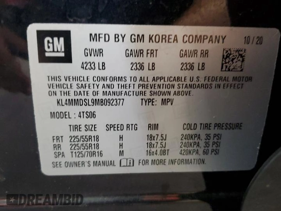 2021 Buick Encore GX Select с VIN KL4MMDSL9MB092377, выставлен на аукционе Copart как лот 62027395 с пробегом 20 008 миль миль и Списание • Salvage title. История ставок и продаж доступна на DreamBid. Изображение 13.