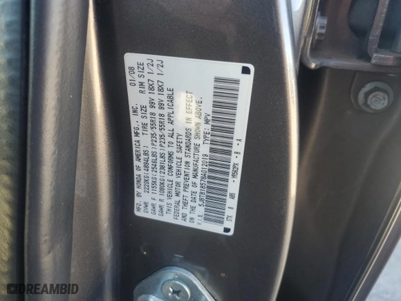 2008 Acura RDX Tech Pkg with VIN 5J8TB18578A012019, listed as a Copart auction lot 48588655 with 188,211 mi miles and Salvage Title. Bid and sale history available at carsss.com. Image 13.