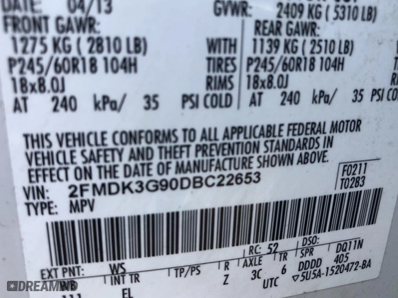 2013 Ford Edge SE with VIN 2FMDK3G90DBC22653, listed as a Copart auction lot 72084214 with 249,980 mi miles and Clean Title. Bid and sale history available at carsss.com. Image 10.