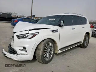 2021 Infiniti QX80 SENSORY with VIN JN8AZ2BE0M9267630, listed as a Copart auction lot 47590705 with 114,051 mi miles and Salvage Title. Bid and sale history available at carsss.com. Image 1.