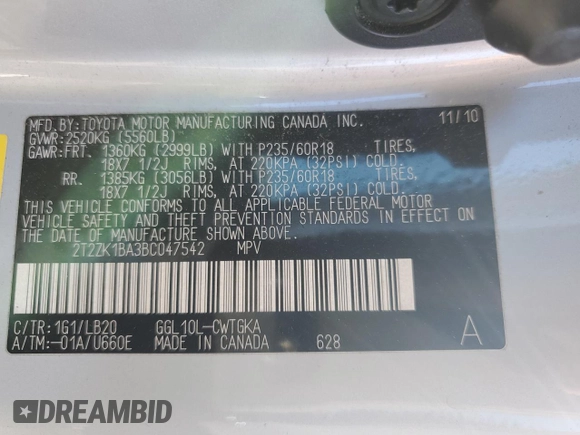 2011 Lexus RX 350 с VIN 2T2ZK1BA3BC047542, выставлен на аукционе Copart как лот 80973584 с пробегом 76 738 миль миль и Списание • Salvage title. История ставок и продаж доступна на DreamBid. Изображение 13.