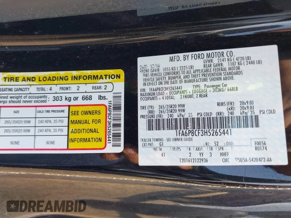 2017 Ford Mustang GT with VIN 1FA6P8CF3H5265441, listed as a IAAI auction lot 41742513 with 19,345 mi miles and . Bid and sale history available at DreamBid. Image 9.