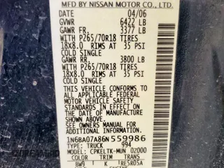 2006 Nissan Titan XE with VIN 1N6BA07A86N559986, listed as a Copart auction lot 61943095 with 269,152 mi miles and Clean title. Bid and sale history available at DreamBid. Image 12.