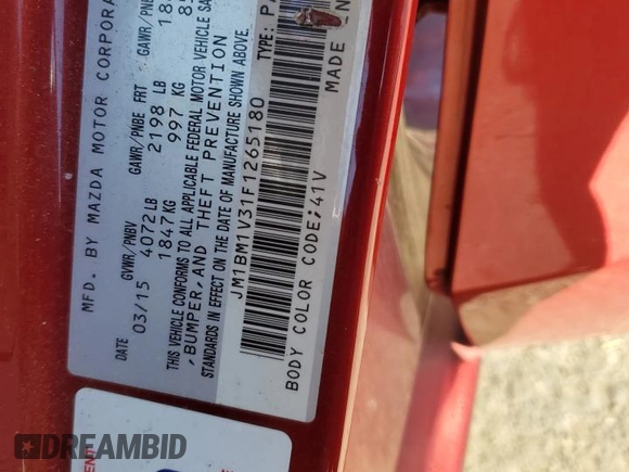 2015 Mazda 3 S Touring with VIN JM1BM1V31F1265180, listed as a Copart auction lot 78987154 with 99,208 mi miles and Salvage Title. Bid and sale history available at DreamBid. Image 12.