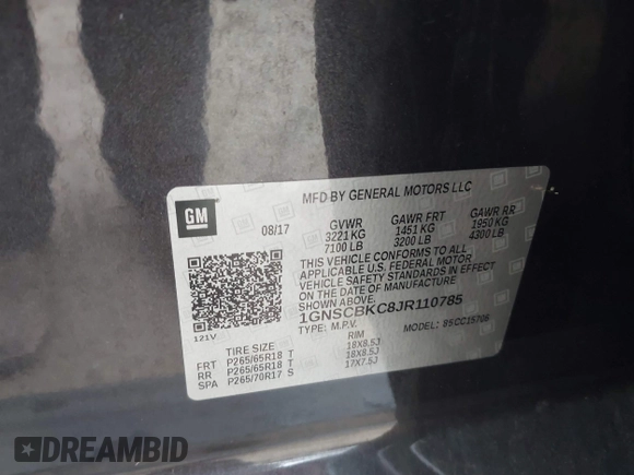 2018 Chevrolet Tahoe LT с VIN 1GNSCBKC8JR110785, выставлен на аукционе IAAI как лот 42100660 с пробегом 95 932 миль миль и . История ставок и продаж доступна на DreamBid. Изображение 9.
