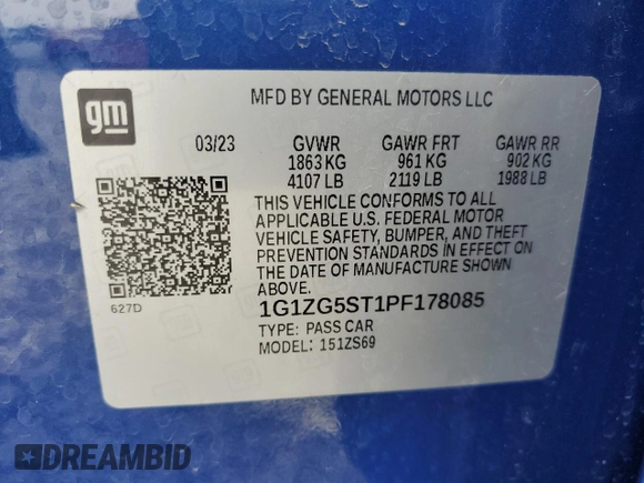 2023 Chevrolet Malibu RS with VIN 1G1ZG5ST1PF178085, listed as a Copart auction lot 46535775 with 29,755 mi miles and Salvage Title. Bid and sale history available at DreamBid. Image 13.