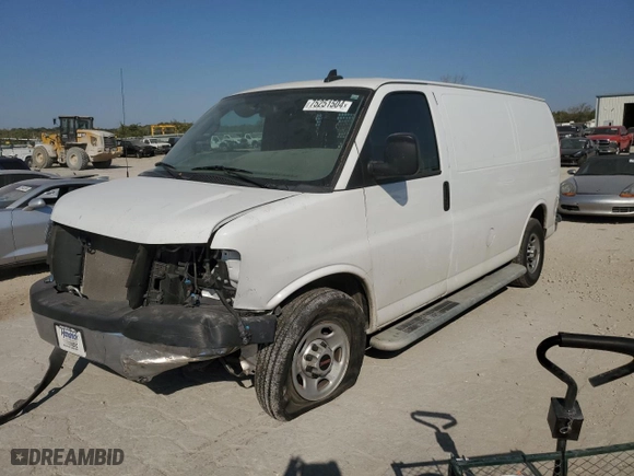 2021 GMC Savana Cargo Van with VIN 1GTW7AF78M1309120, listed as a Copart auction lot 75251504 with 50,653 mi miles and Salvage Title. Bid and sale history available at carsss.com. Image 1.