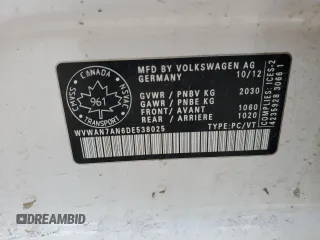 2013 Volkswagen CC Sport с VIN WVWAN7AN6DE538025, выставлен на аукционе Copart как лот 52365035 с пробегом 254 210 миль миль и Списание • Salvage title. История ставок и продаж доступна на DreamBid. Изображение 12.