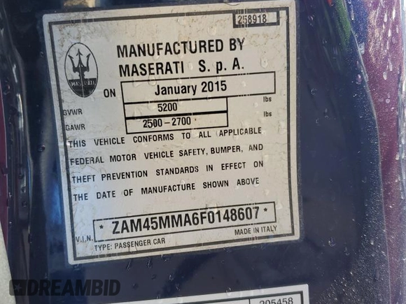 2015 Maserati GranTurismo Sport with VIN ZAM45MMA6F0148607, listed as a Copart auction lot 75114254 with Not provided miles and Salvage title. Bid and sale history available at DreamBid. Image 13.