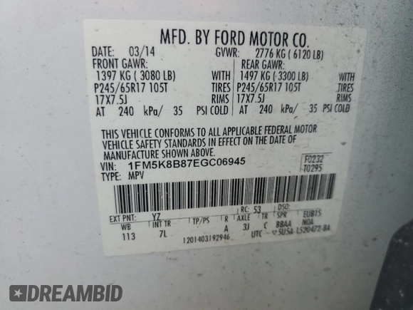 2014 Ford Explorer with VIN 1FM5K8B87EGC06945, listed as a Copart auction lot 56328955 with 179,767 mi miles and Salvage title. Bid and sale history available at DreamBid. Image 13.