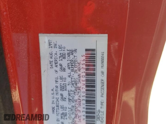 1998 Mitsubishi Eclipse GS with VIN 4A3AX35G7WE012565, listed as a Copart auction lot 76321434 with 0 mi miles and Salvage Title. Bid and sale history available at carsss.com. Image 13.