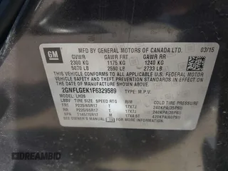 2015 Chevrolet Equinox LT with VIN 2GNFLGEK1F6329589, listed as a IAAI auction lot 41583917 with 132,578 mi miles. Bid and sale history available at carsss.com. Image 9.