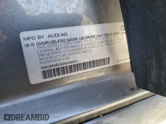 2016 Audi A4 Premium с VIN WAUAFAFL5GN009653, выставлен на аукционе Copart как лот 84169294 с пробегом 156 430 миль миль и Списание • Salvage title. История ставок и продаж доступна на DreamBid. Изображение 12.
