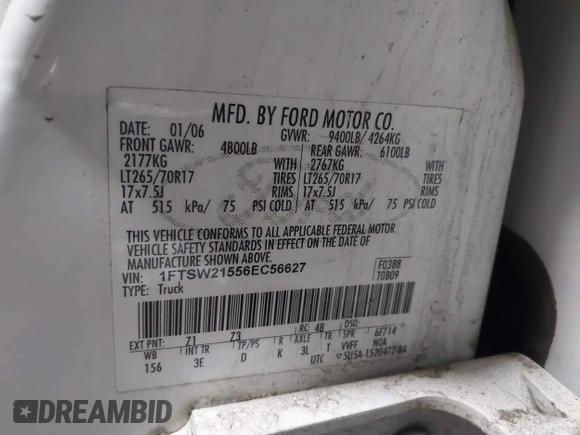 2006 Ford F-250 XL z VIN 1FTSW21556EC56627, wystawiony jako IAAI lot #41587563 z przebiegiem 201 723 mil mil oraz . Historia ofert i sprzedaży dostępna na DreamBid. Obrazek 9.