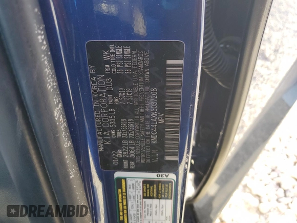 2022 Kia EV6 GT-Line with VIN KNDC44LAXN5037208, listed as a Copart auction lot 47805275 with 55,284 mi miles and Non Repairable. Bid and sale history available at DreamBid. Image 13.