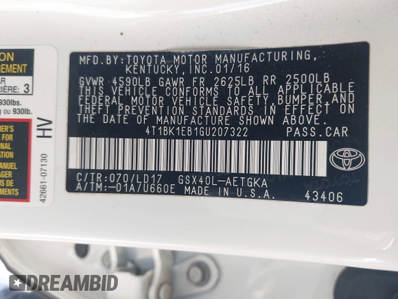 2016 Toyota Avalon Limited with VIN 4T1BK1EB1GU207322, listed as a IAAI auction lot 42030270 with 77,127 mi miles and . Bid and sale history available at carsss.com. Image 9.