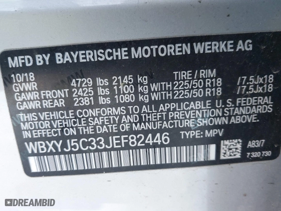 2018 BMW X2 xDrive28i with VIN WBXYJ5C33JEF82446, listed as a IAAI auction lot 41260076 with 50,278 mi miles. Bid and sale history available at carsss.com. Image 9.