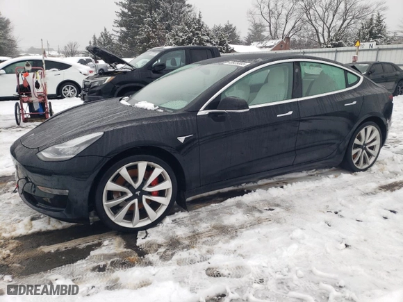 2019 Tesla Model 3 Long Range with VIN 5YJ3E1EB1KF407053, listed as a Copart auction lot 45630465 with 0 mi miles and Salvage Title. Bid and sale history available at carsss.com. Image 1.