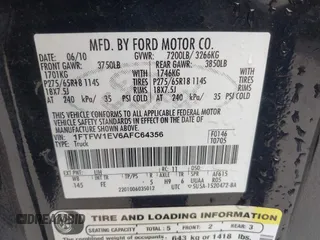 2010 Ford F-150 XL with VIN 1FTFW1EV6AFC64356, listed as a IAAI auction lot 41959894 with 246,154 mi miles and . Bid and sale history available at DreamBid. Image 9.