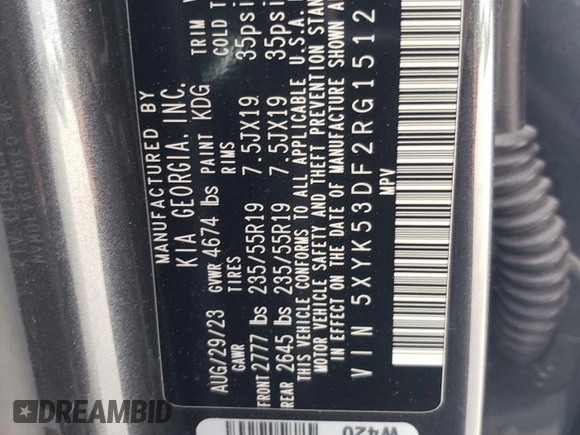 2024 Kia Sportage SX-Prestige with VIN 5XYK53DF2RG151214, listed as a Copart auction lot 62088215 with 20,785 mi miles and Salvage title. Bid and sale history available at DreamBid. Image 13.