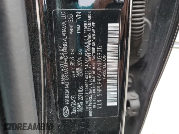 2021 Hyundai Elantra Limited with VIN 5NPLP4AG1MH029012, listed as a Copart auction lot 47179685 with 57,045 mi miles and Salvage Title. Bid and sale history available at DreamBid. Image 14.