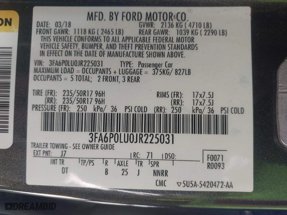 2018 Ford Fusion Hybrid SE with VIN 3FA6P0LU0JR225031, listed as a IAAI auction lot 41668449 with 96,142 mi miles. Bid and sale history available at carsss.com. Image 9.