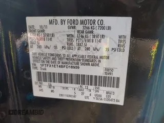 2011 Ford F-150 XL with VIN 1FTFX1ET4BFD18959, listed as a IAAI auction lot 41139785 with 155,183 mi miles. Bid and sale history available at carsss.com. Image 9.