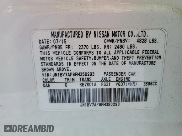 2015 Infiniti Q50 Premium with VIN JN1BV7AP9FM350293, listed as a Copart auction lot 42134735 with 138,152 mi miles and Salvage Title. Bid and sale history available at carsss.com. Image 12.
