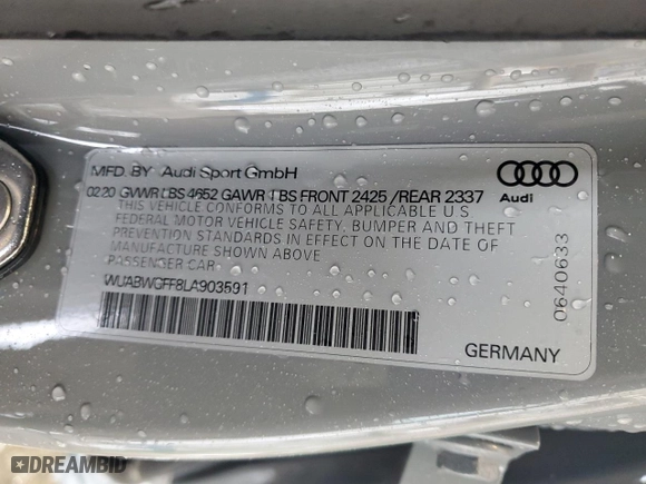 2020 Audi RS 3 Sedan with VIN WUABWGFF8LA903591, listed as a Copart auction lot 45973395 with NaN miles and Salvage Title. Bid and sale history available at carsss.com. Image 12.