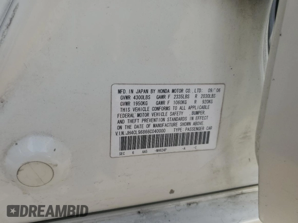2006 Acura TSX z VIN JH4CL96866C040000, wystawiony jako Copart lot #44612825 z przebiegiem 241 998 mil mil oraz Szkoda całkowita • Salvage title. Historia ofert i sprzedaży dostępna na DreamBid. Obrazek 15.