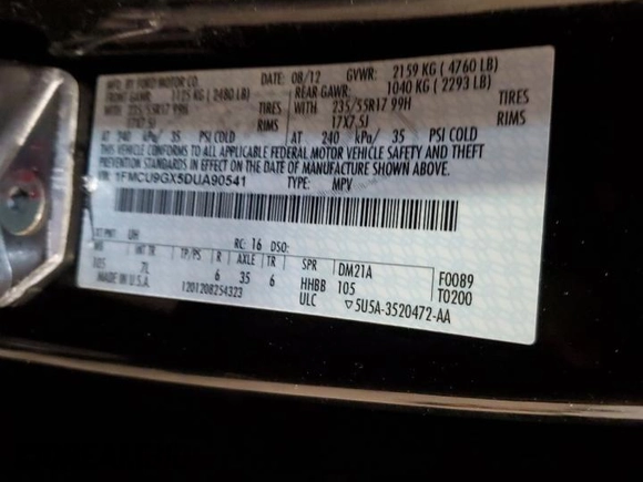 2013 Ford Escape SE with VIN 1FMCU9GX5DUA90541, listed as a Copart auction lot 58897585 with 124,593 mi miles and Salvage title. Bid and sale history available at DreamBid. Image 13.