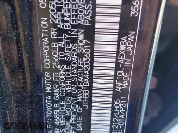 2010 Lexus HS 250h with VIN JTHBB1BA4A2036017, listed as a Copart auction lot 82245294 with 102,699 mi miles and Salvage Title. Bid and sale history available at DreamBid. Image 12.