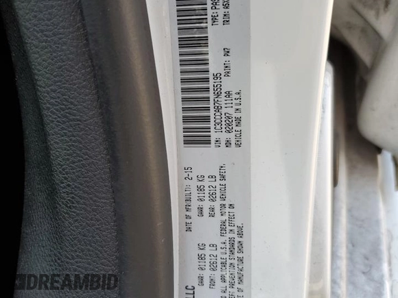2015 Chrysler 200 Limited with VIN 1C3CCCAB7FN655195, listed as a Copart auction lot 55352195 with 147,546 mi miles and Clean Title. Bid and sale history available at carsss.com. Image 12.