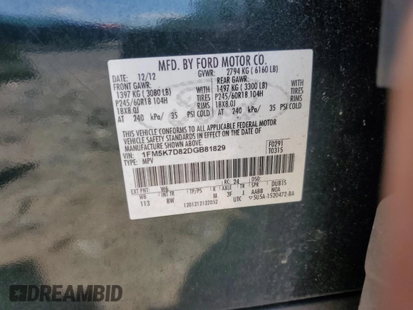2013 Ford Explorer XLT z VIN 1FM5K7D82DGB81829, wystawiony jako Copart lot #57602235 z przebiegiem 117 977 mil mil oraz Szkoda całkowita • Salvage title. Historia ofert i sprzedaży dostępna na DreamBid. Obrazek 13.