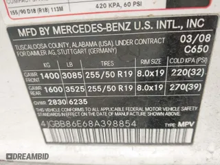 2008 Mercedes-Benz M-Class 3.5L with VIN 4JGBB86E68A398854, listed as a IAAI auction lot 41688413 with 216,628 mi miles. Bid and sale history available at carsss.com. Image 9.