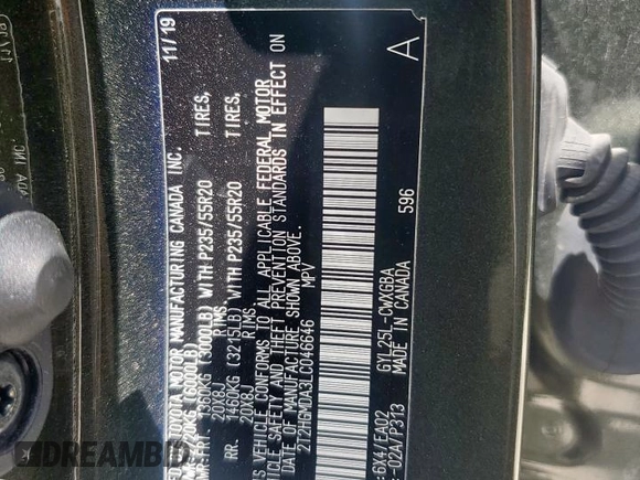 2020 Lexus RX 450h with VIN 2T2HGMDA3LC046646, listed as a Copart auction lot 61030015 with 74,709 mi miles and Salvage title. Bid and sale history available at DreamBid. Image 13.
