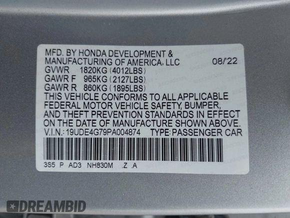 2023 Acura Integra Technology with VIN 19UDE4G79PA004874, listed as a IAAI auction lot 41097633 with 30,004 mi miles and . Bid and sale history available at DreamBid. Image 9.