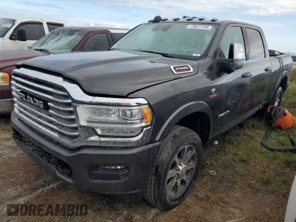 2023 Ram 2500 Longhorn with VIN 3C6UR5GL0PG509393, listed as a Copart auction lot 73877134 with 0 mi miles and Salvage Title. Bid and sale history available at carsss.com. Image 1.