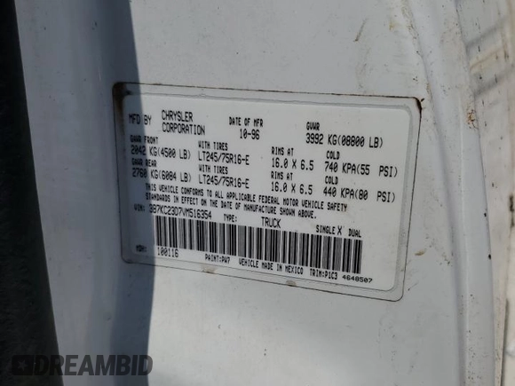 1997 Dodge Ram 2500 with VIN 3B7KC23D7VM516354, listed as a Copart auction lot 68652074 with 233,857 mi miles and Salvage Title. Bid and sale history available at carsss.com. Image 14.