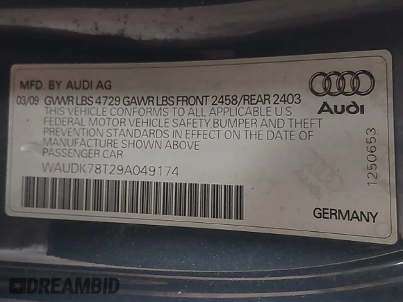 2009 Audi A5 z VIN WAUDK78T29A049174, wystawiony jako IAAI lot #42196460 z przebiegiem 171 255 mil mil oraz . Historia ofert i sprzedaży dostępna na DreamBid. Obrazek 9.