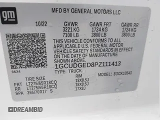2023 Chevrolet Silverado 1500 LTZ with VIN 1GCUDGED8PZ111413, listed as a IAAI auction lot 41542526 with 72,803 mi miles and . Bid and sale history available at DreamBid. Image 9.