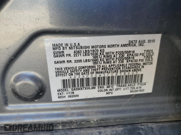 2015 Mitsubishi Outlander Sport 2.4 GT with VIN 4A4AP4AW3FE050695, listed as a Copart auction lot 77125014 with 92,376 mi miles and Salvage Title. Bid and sale history available at carsss.com. Image 12.
